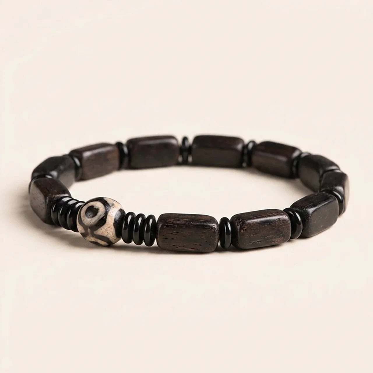 Ebony Wood Dzi Bead Balance Bracelet