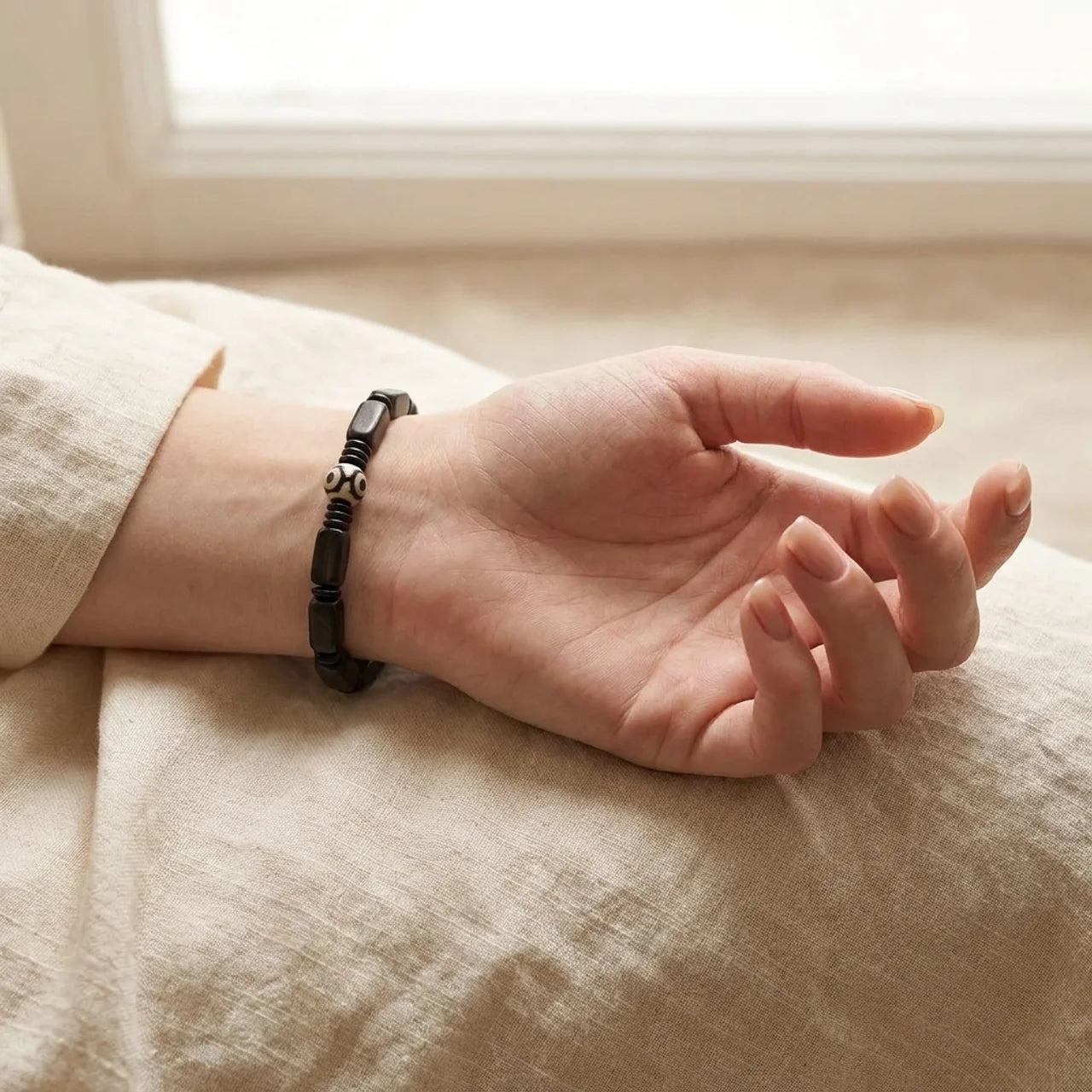 Ebony Wood Dzi Bead Balance Bracelet