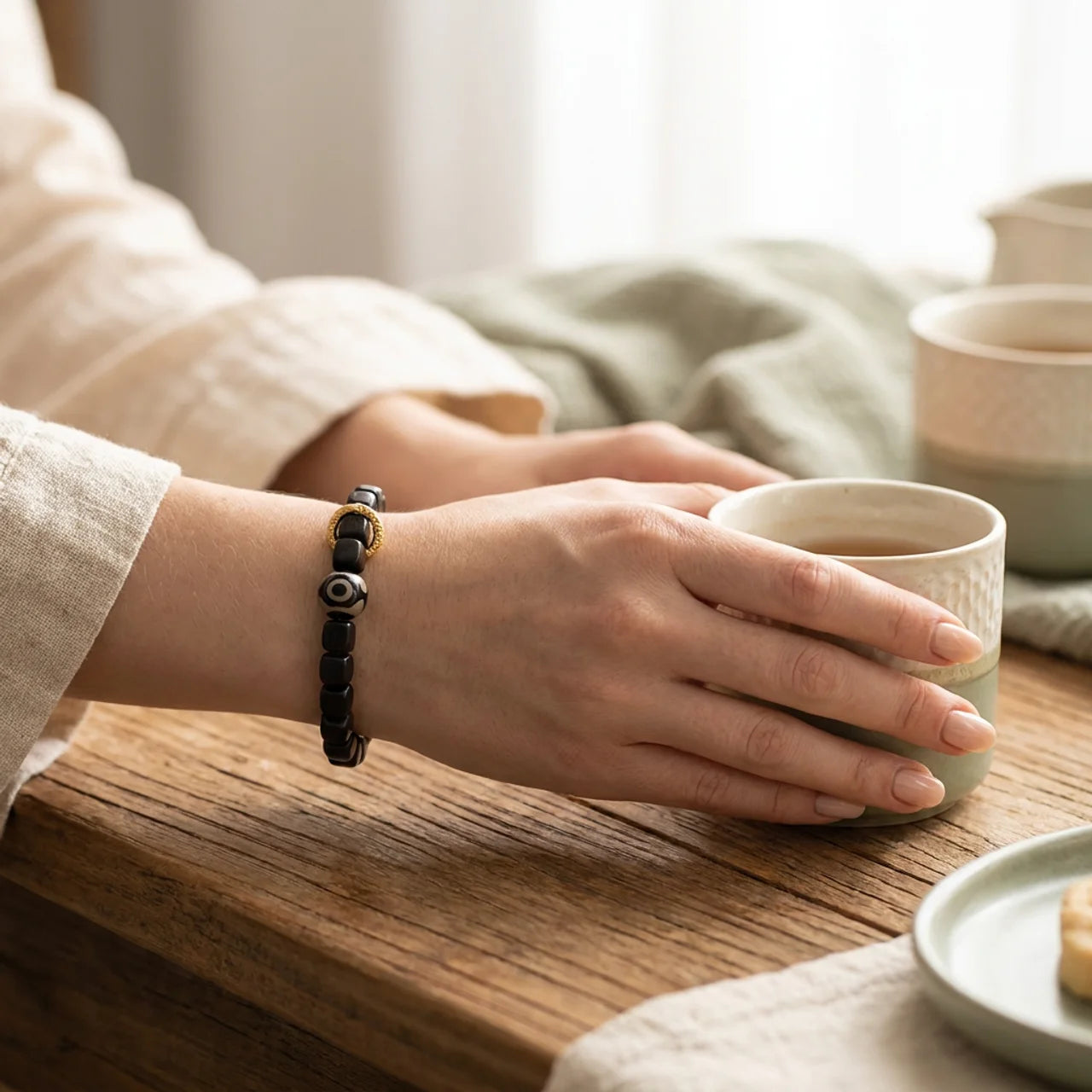 Ebony Wood Dzi Bead Balance Bracelet