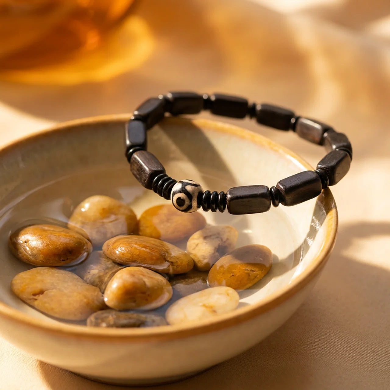Ebony Wood Dzi Bead Balance Bracelet