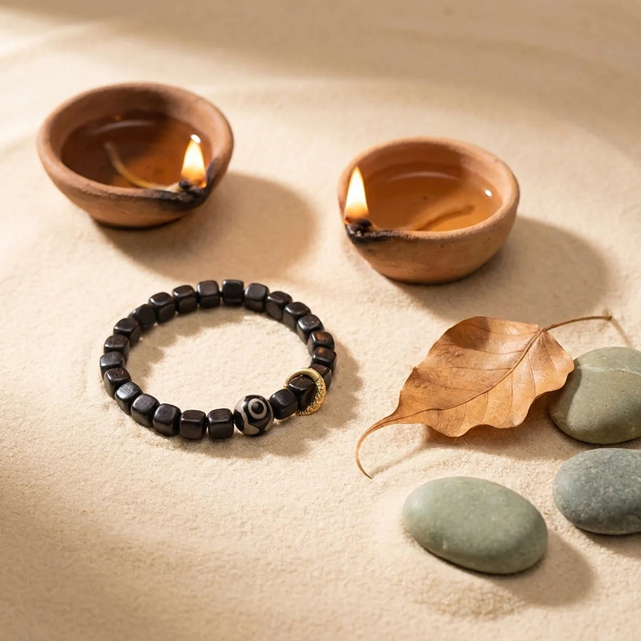 Ebony Wood Dzi Bead Balance Bracelet