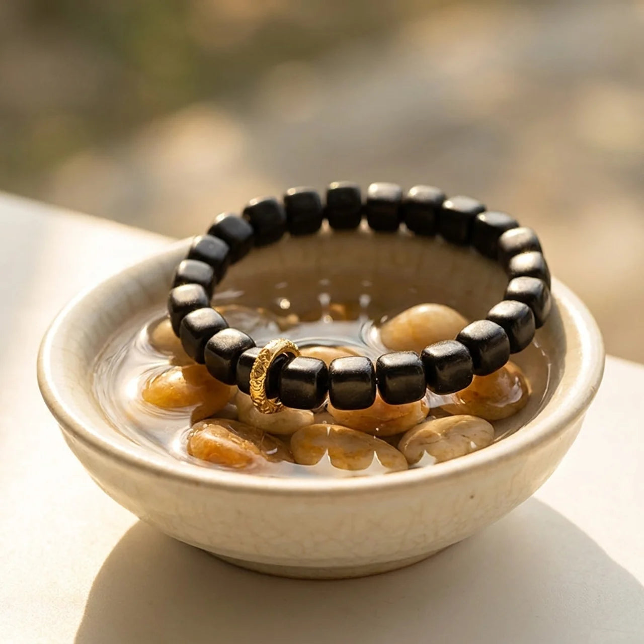 Ebony Wood Dzi Bead Balance Bracelet
