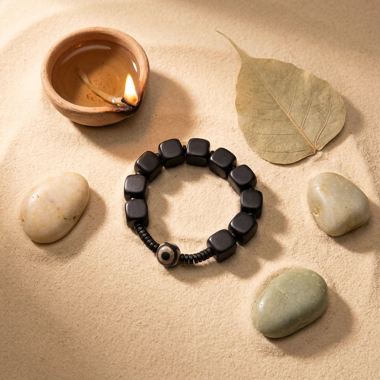 Ebony Wood Dzi Bead Strength Bracelet