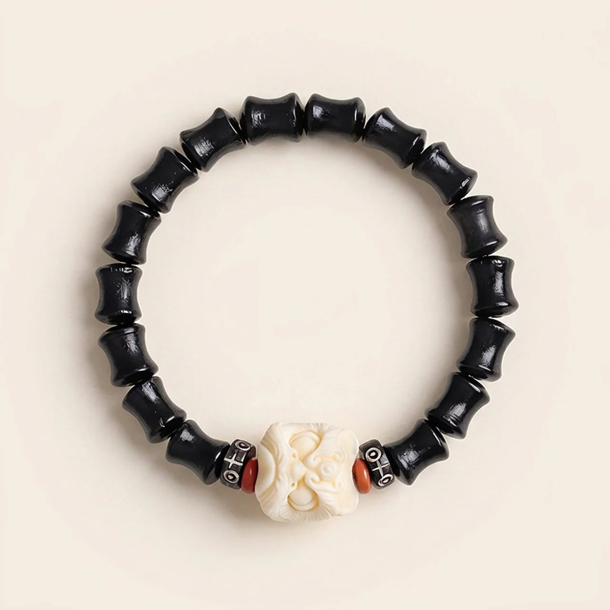 Ebony Wood Lion Dance Charm Bracelet