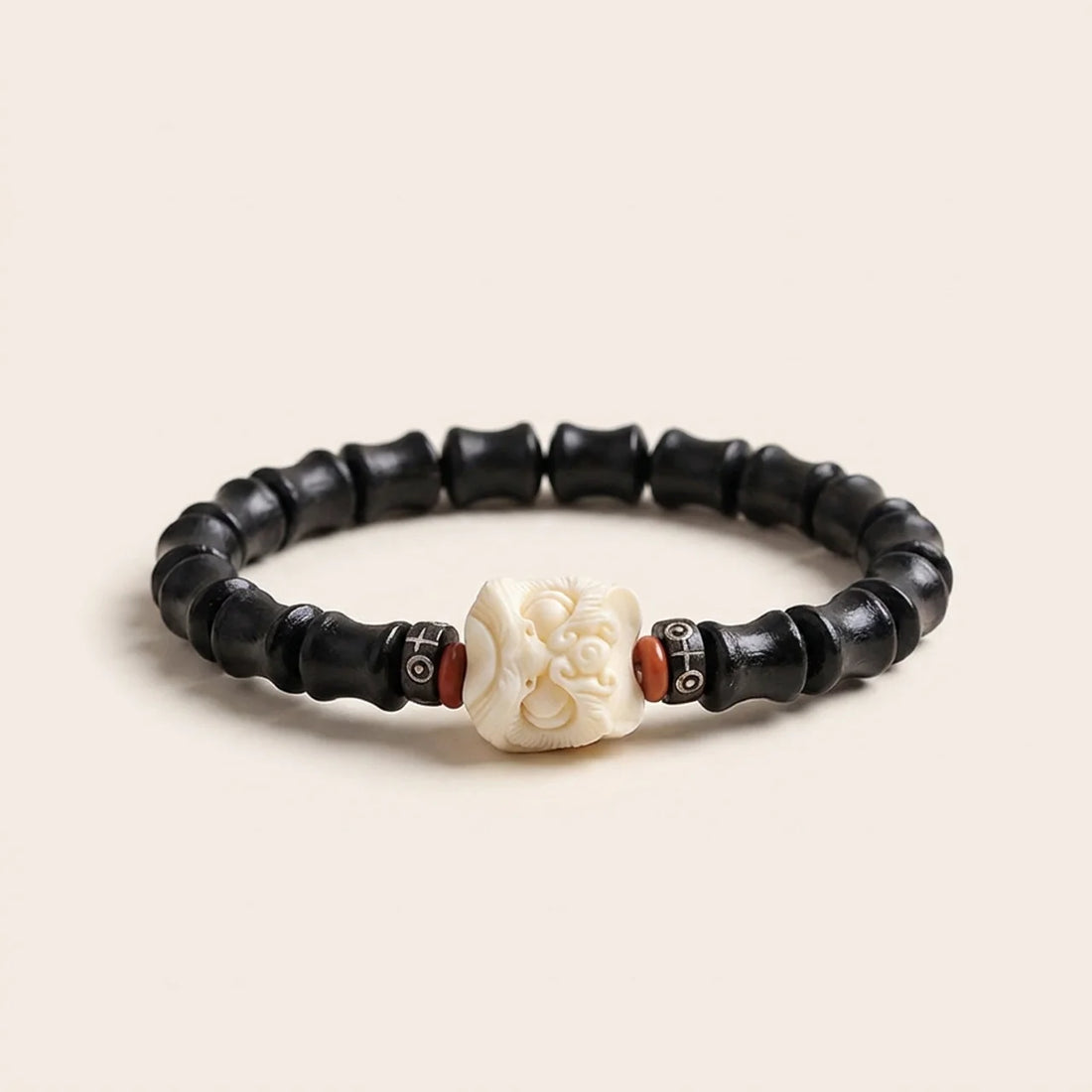 Ebony Wood Lion Dance Charm Bracelet