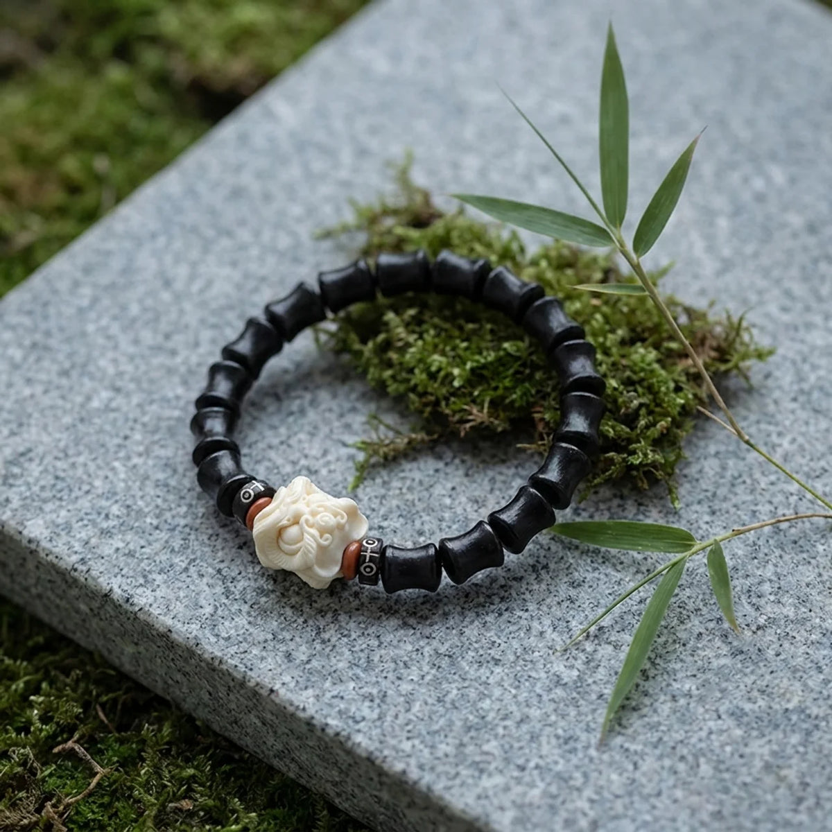 Ebony Wood Lion Dance Charm Bracelet