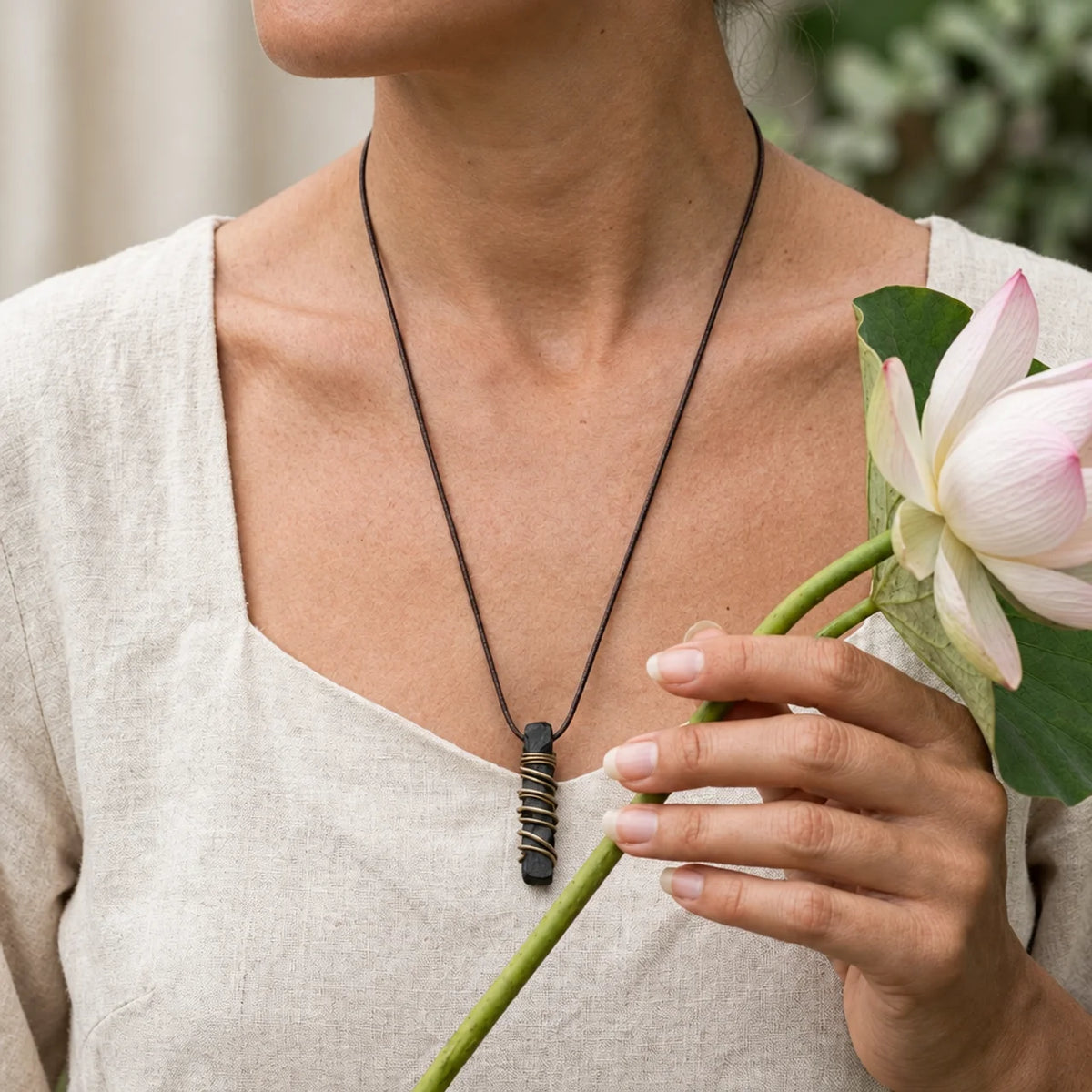 Ebony Wood Peace Circle Pendant Necklace