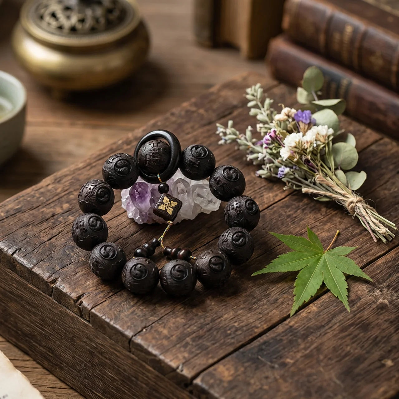 Ebony Wood Yin Yang Gourd Bracelet