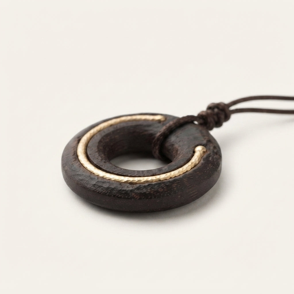 Ebony Wood Zen Circle Pendant Necklace