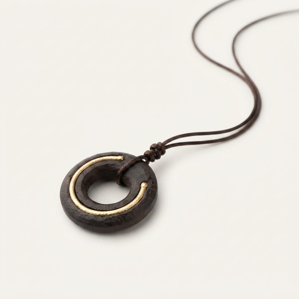Ebony Wood Zen Circle Pendant Necklace