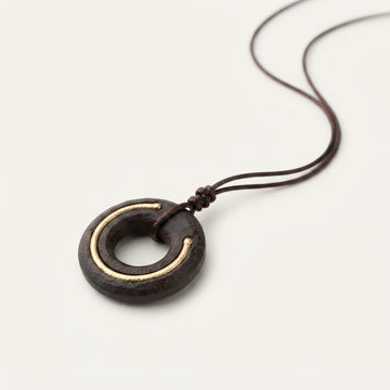 Ebony Wood Zen Circle Pendant Necklace