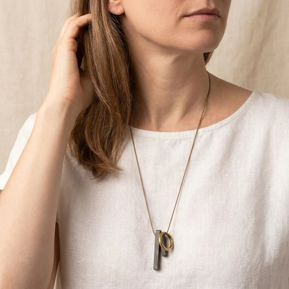 Ebony Wood Zen Enso Circle Pendant Necklace