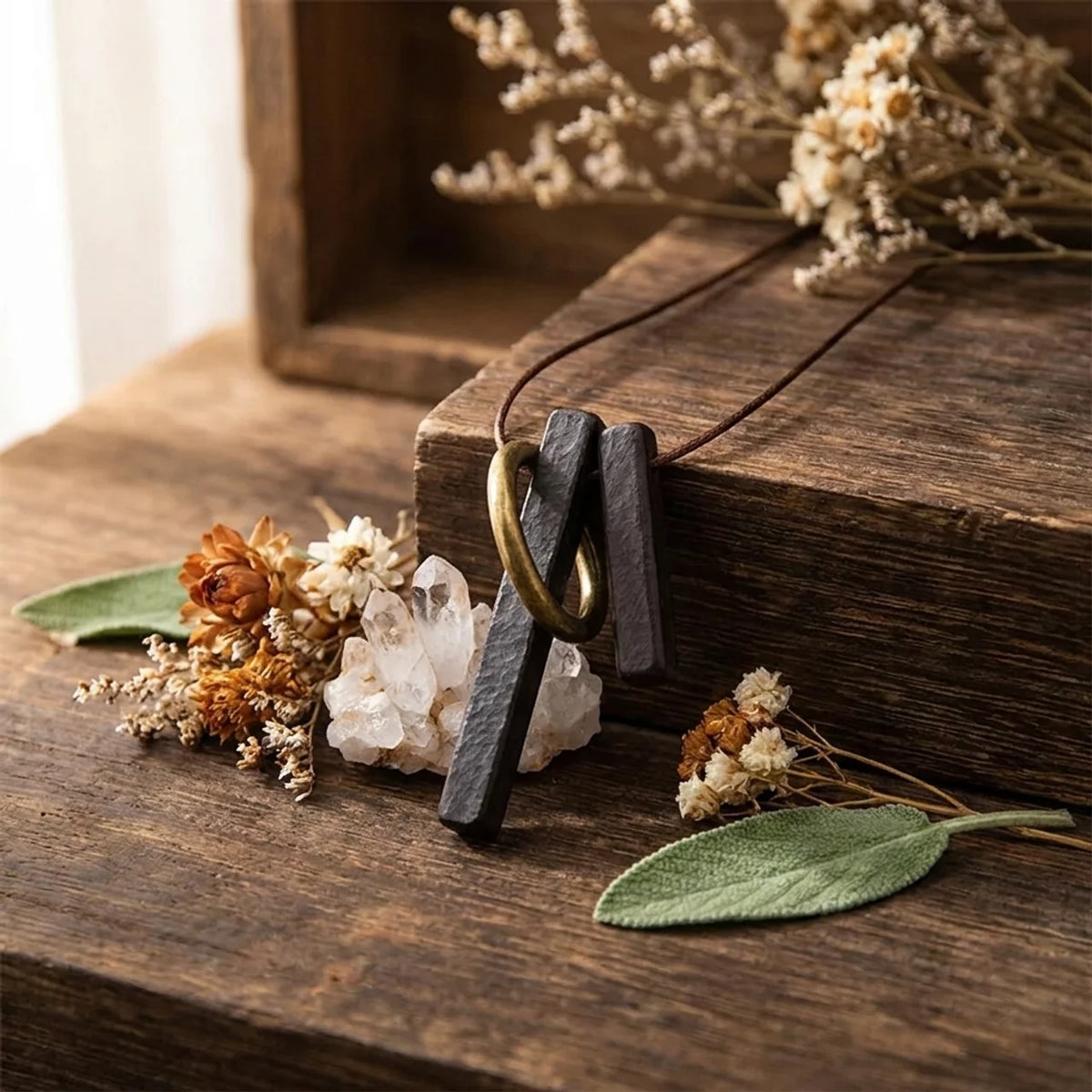 Ebony Wood Zen Enso Circle Pendant Necklace