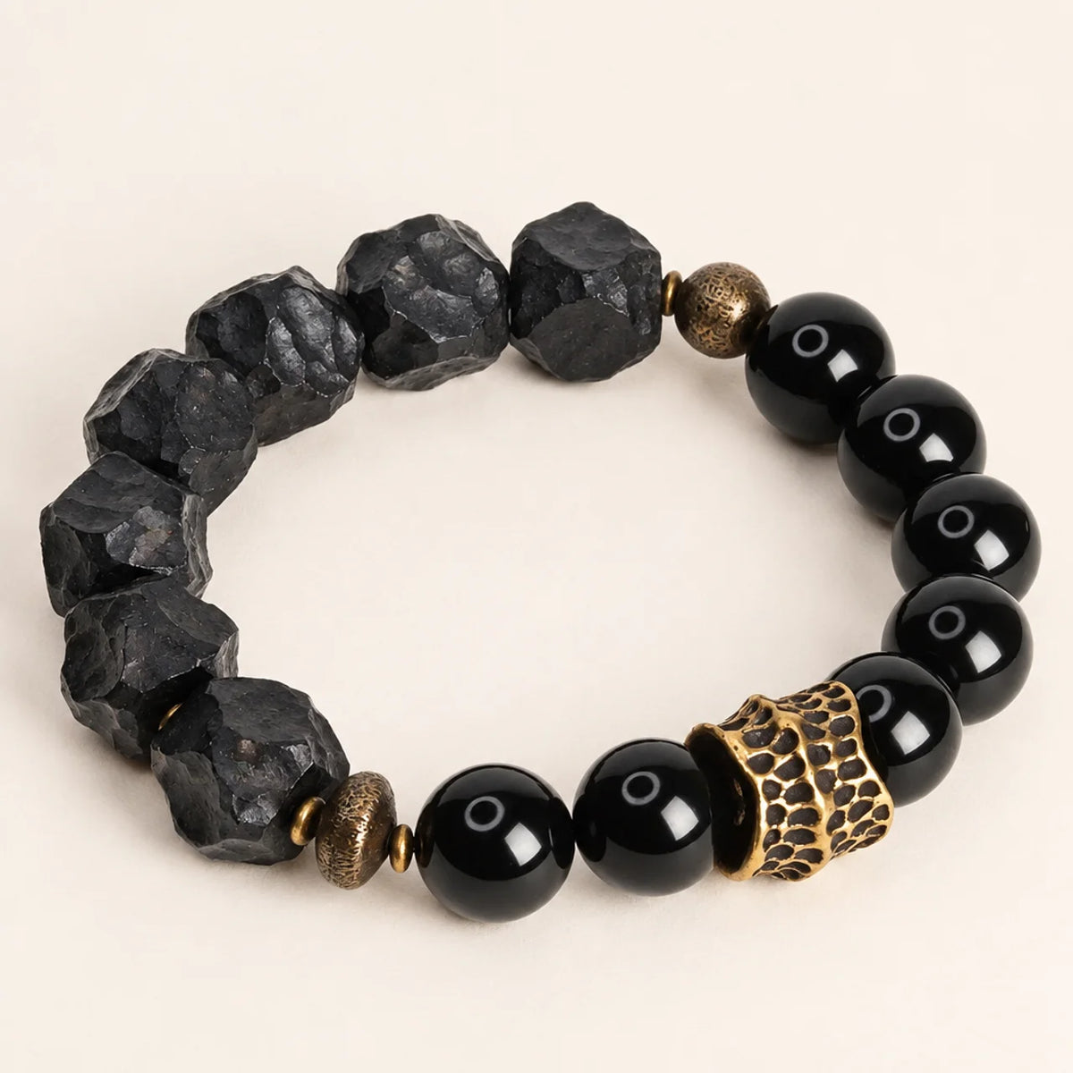Ebony Wood and Obsidian Beaded Bracelet
