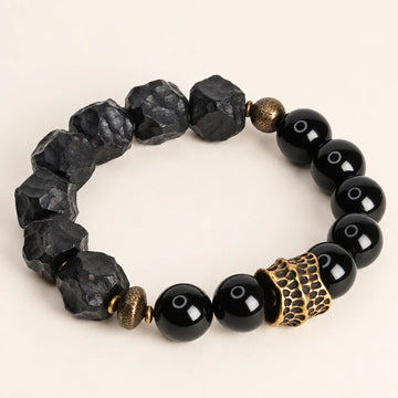 Ebony Wood and Obsidian Beaded Bracelet