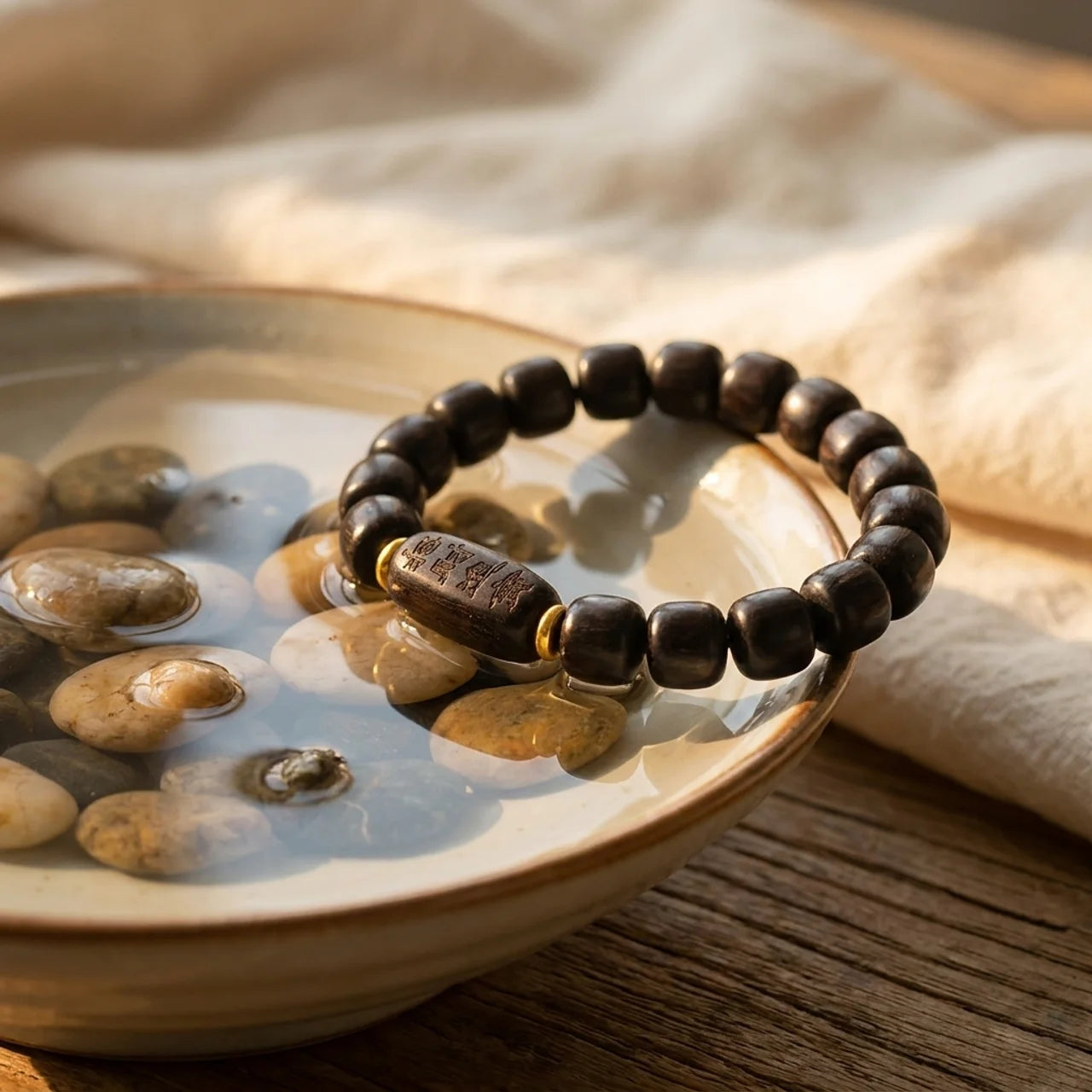 Ebony Wood Barrel Bead Bracelet