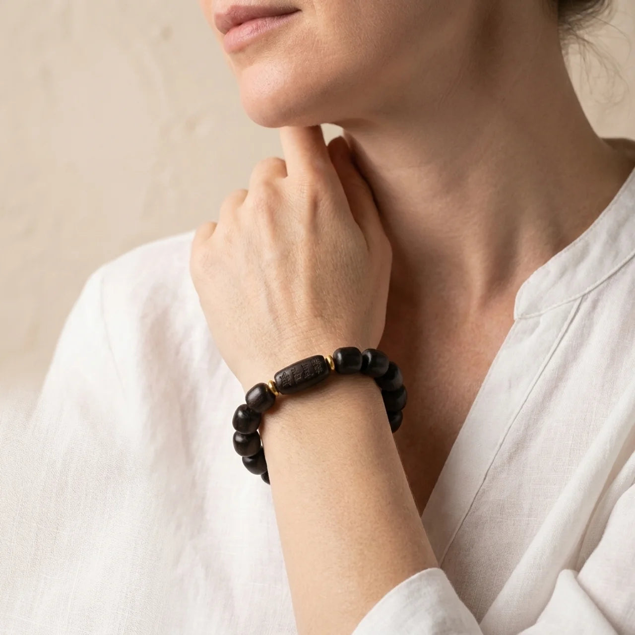 Ebony Wood Barrel Bead Bracelet