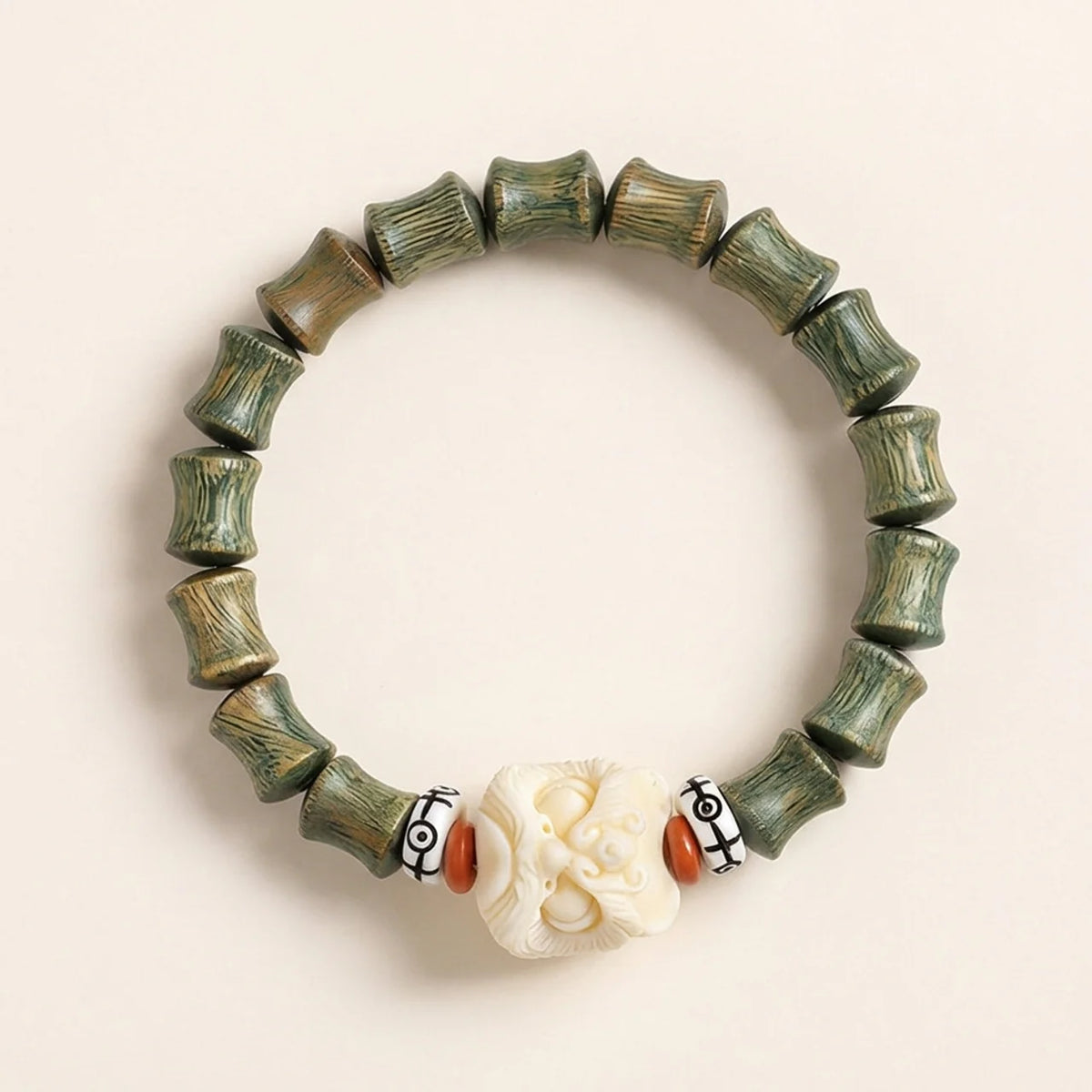 Ebony Wood Lion Dance Charm Bracelet