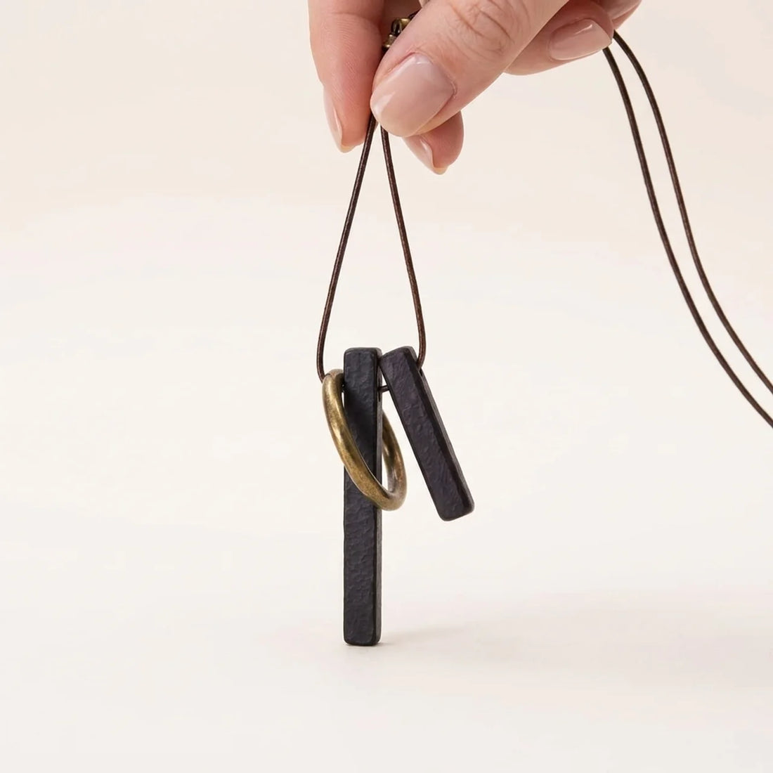 Ebony Wood Zen Enso Circle Pendant Necklace