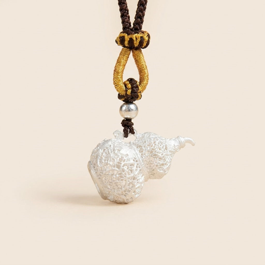 Fine Silver Filigree Wu Lou Gourd Pendant Necklace