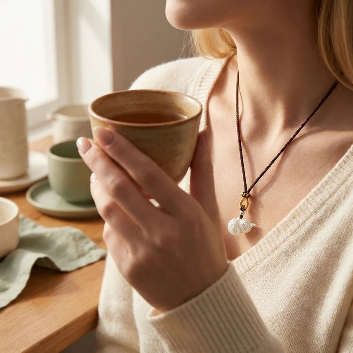 Fine Silver Filigree Wu Lou Gourd Pendant Necklace