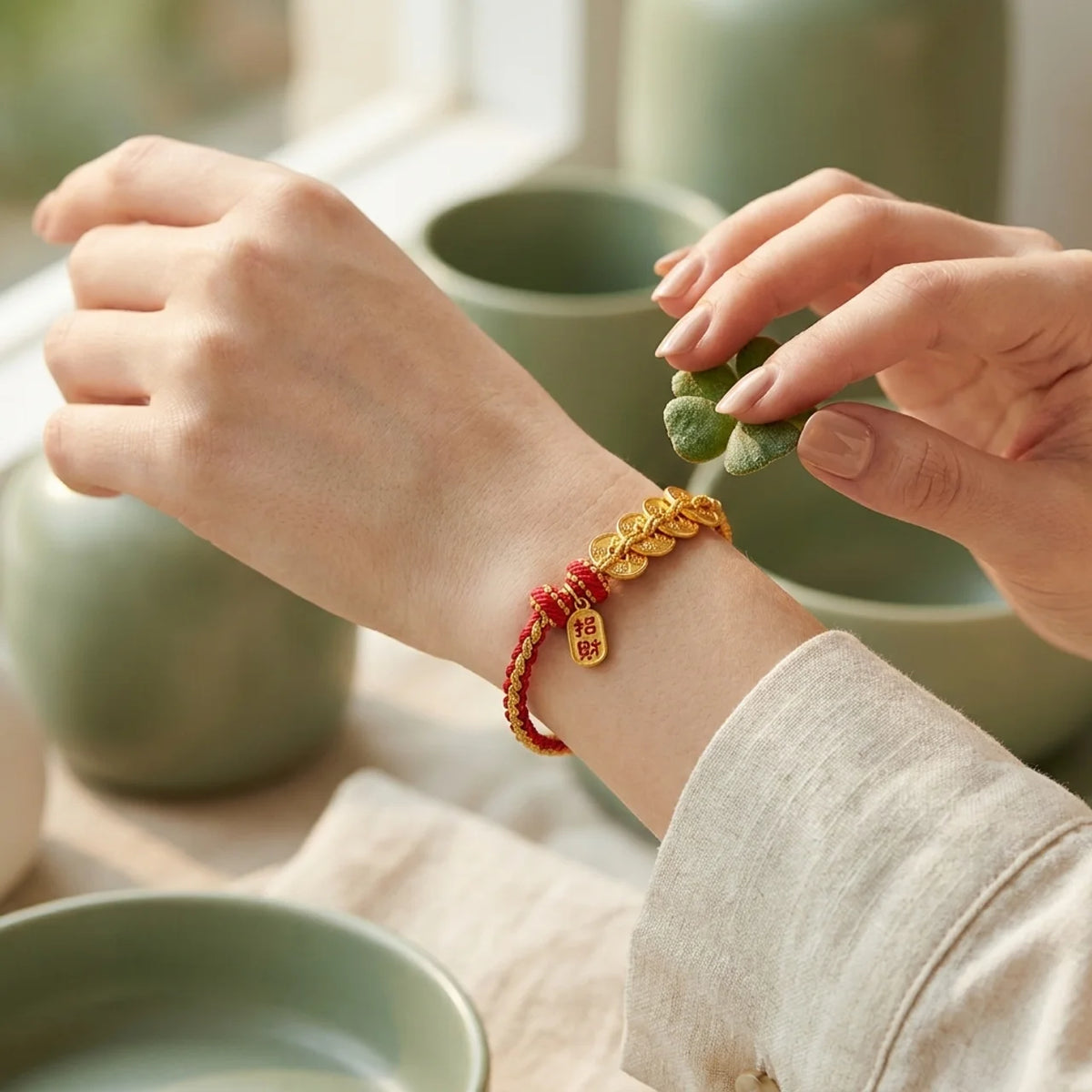 Five Emperor Coins Red String Bracelet