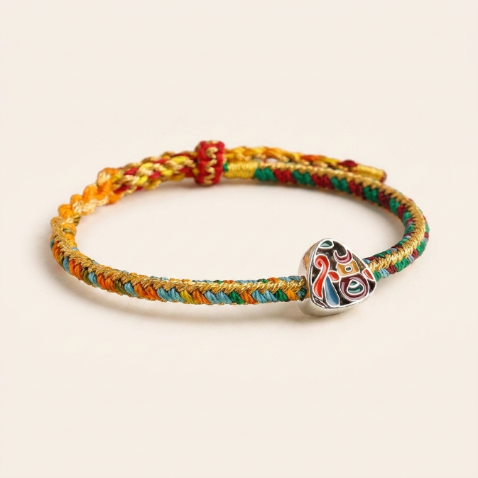 Fu Character Red String Sterling Silver Bracelet