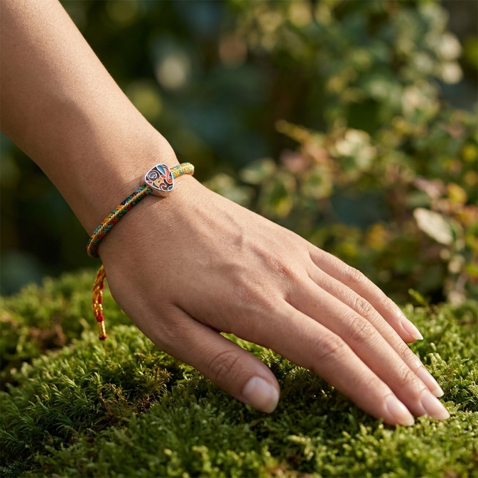 Fu Character Red String Sterling Silver Bracelet