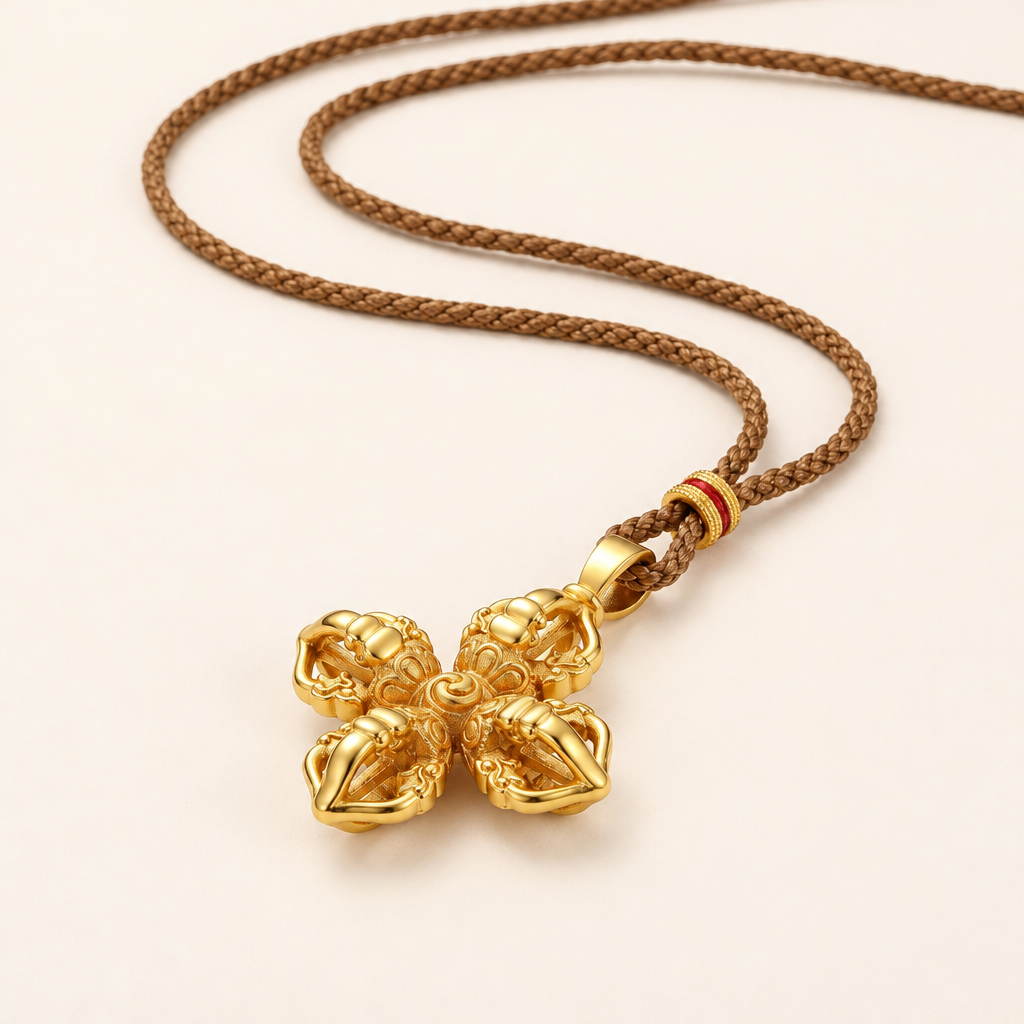 Halsband med korsad Vajra Dorje i guldfärgad finish
