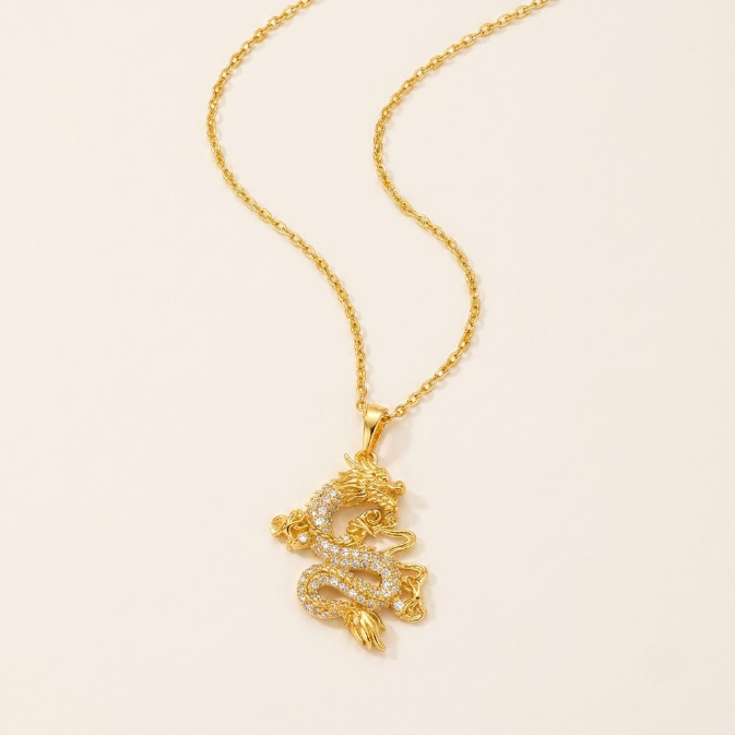 Gold Dragon Protection Pendant Necklace