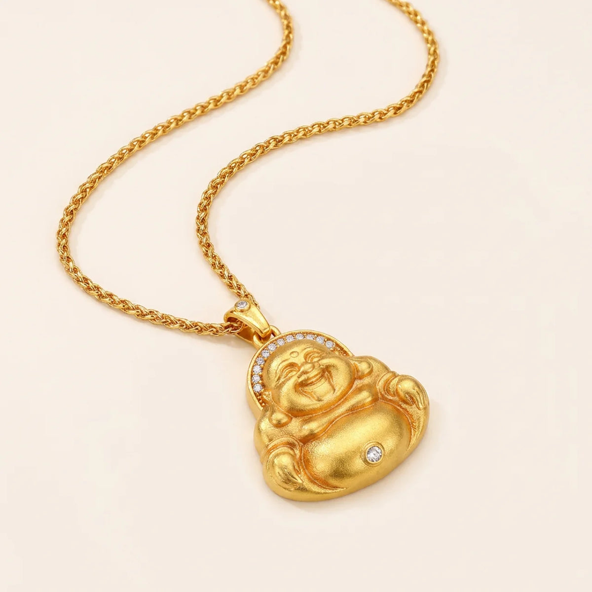 Gold Plated Laughing Buddha Pendant Necklace