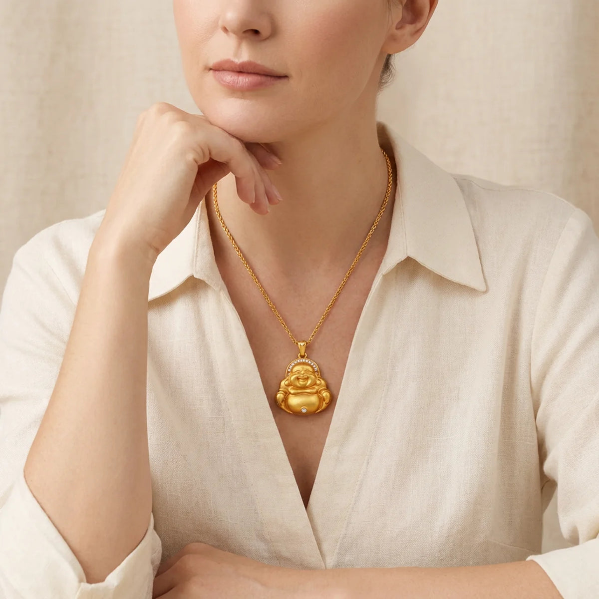 Gold Plated Laughing Buddha Pendant Necklace