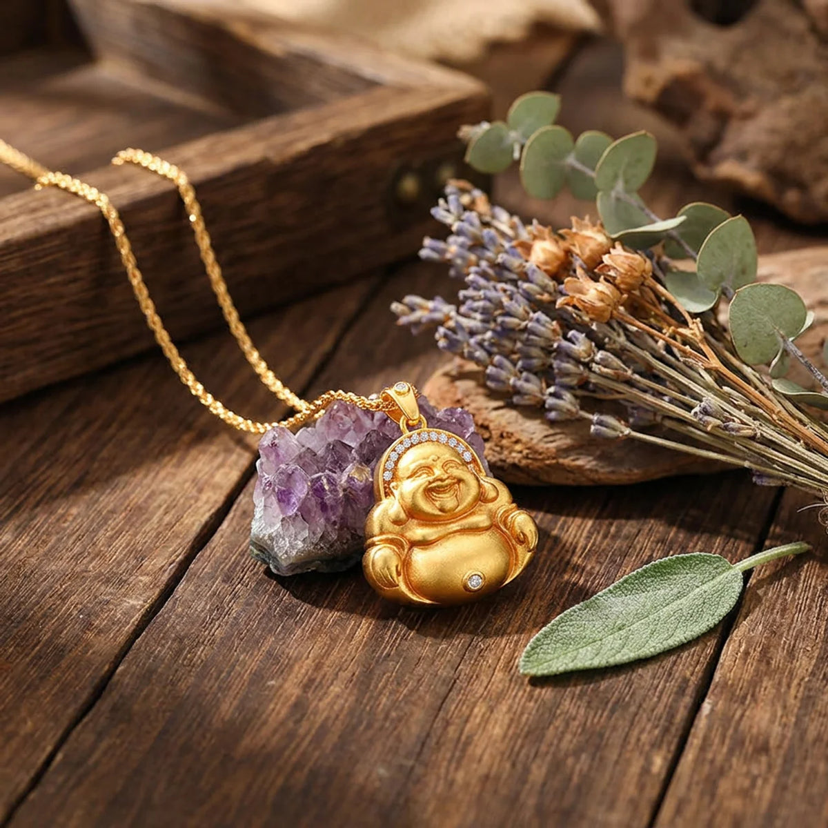 Gold Plated Laughing Buddha Pendant Necklace