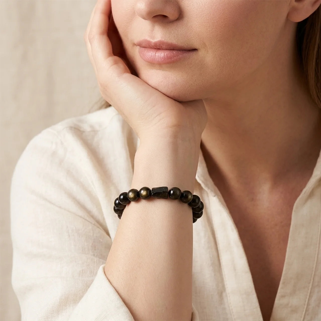 Gold Sheen Obsidian Black Tourmaline Wealth Bracelet