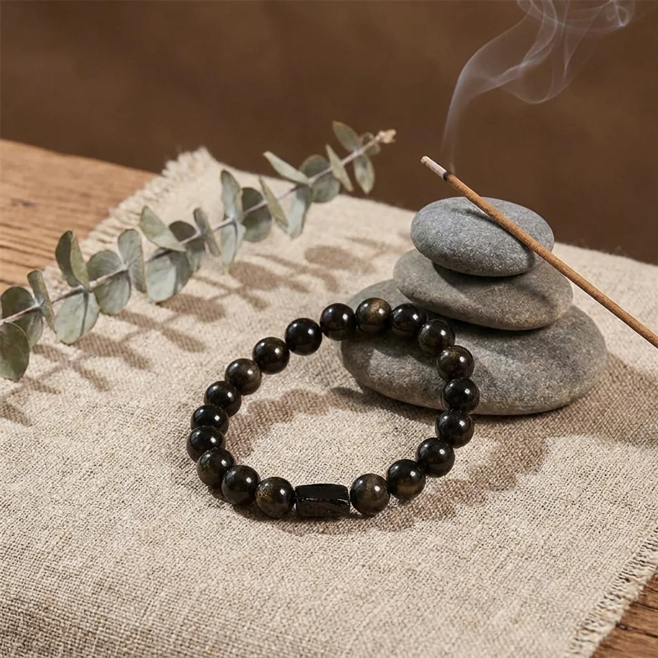 Gold Sheen Obsidian Black Tourmaline Wealth Bracelet