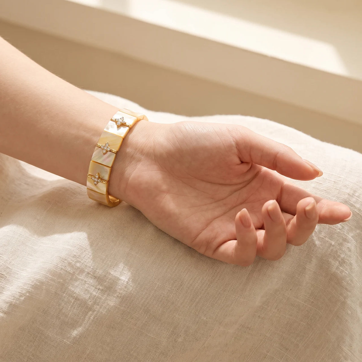 Golden Mother of Pearl Star Tile Bracelet