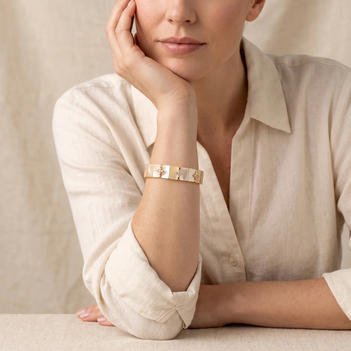 Golden Mother of Pearl Star Tile Bracelet