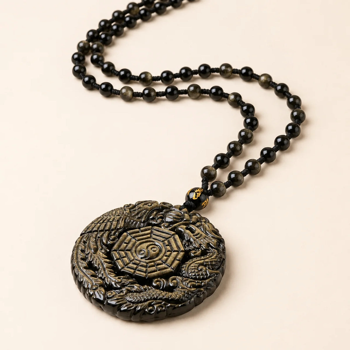 Golden Obsidian Yin Yang Pendant Necklace