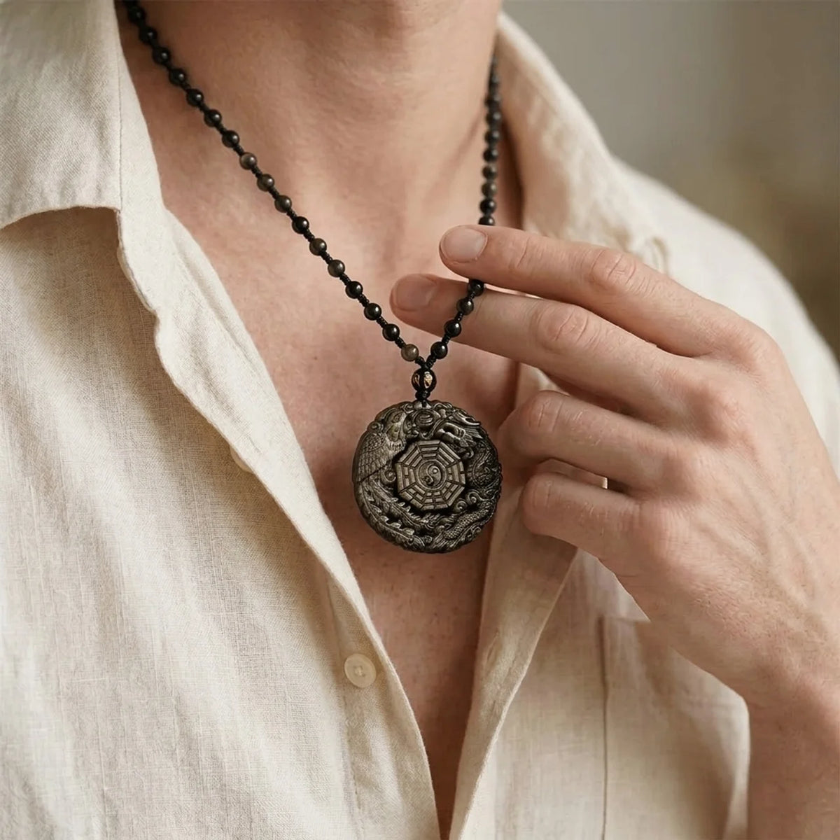 Golden Obsidian Yin Yang Pendant Necklace