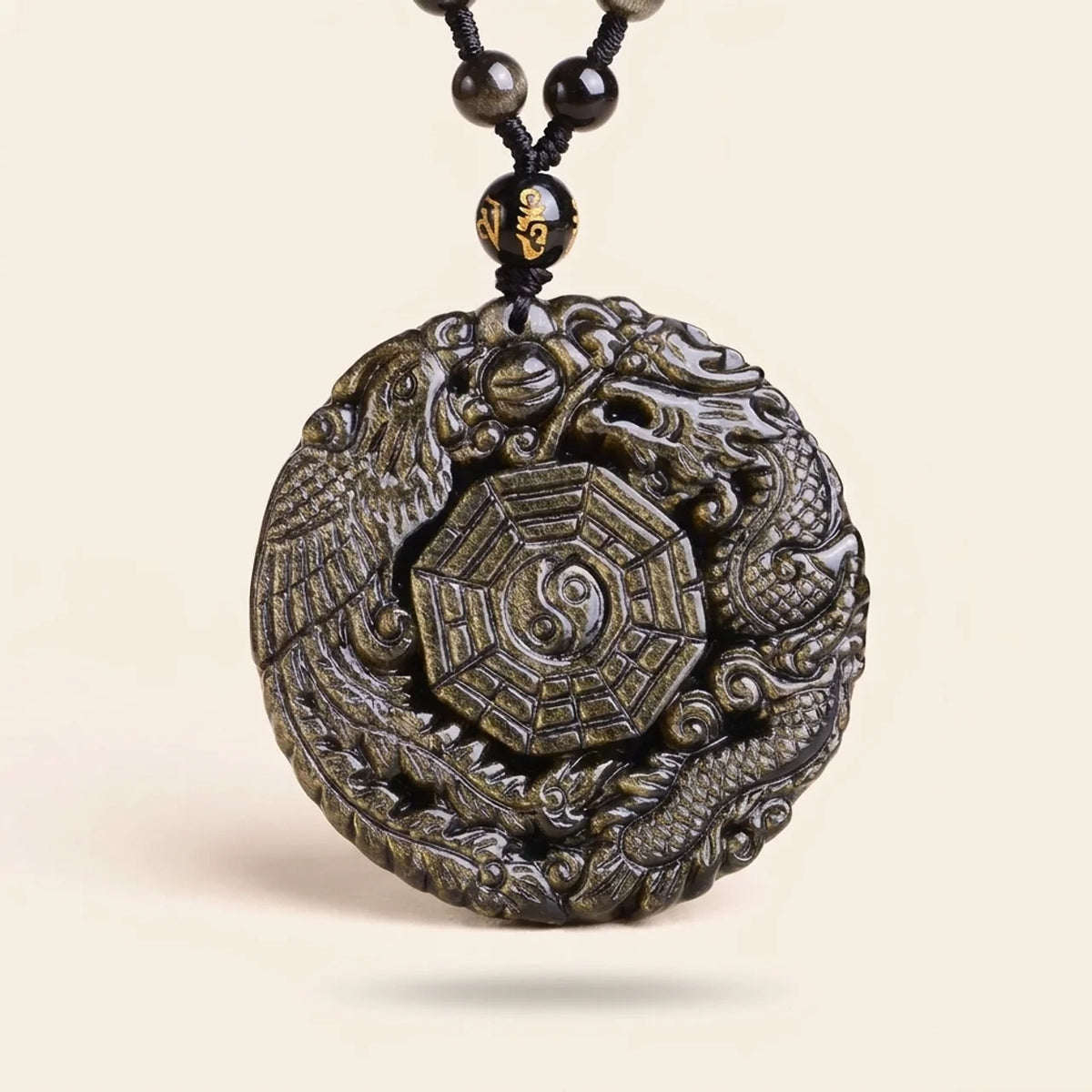 Golden Obsidian Yin Yang Pendant Necklace