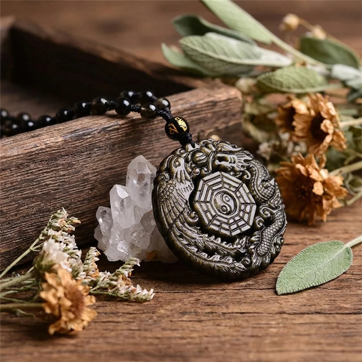 Golden Obsidian Yin Yang Pendant Necklace