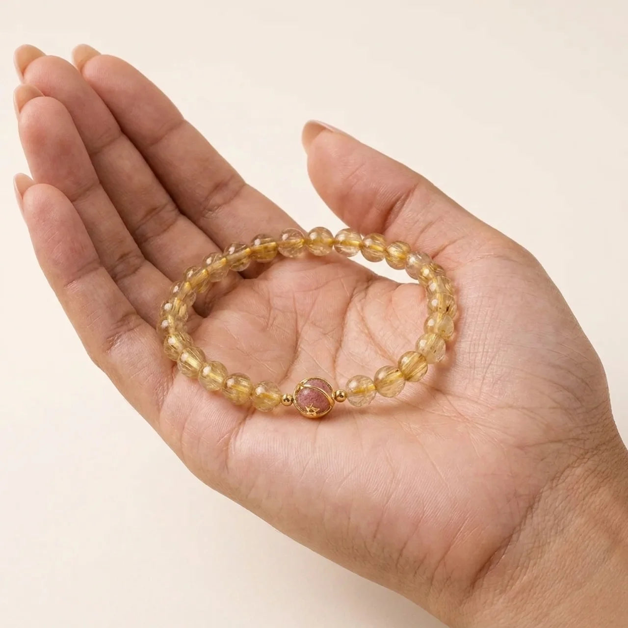 Golden Rutilated Strawberry Star Bracelet