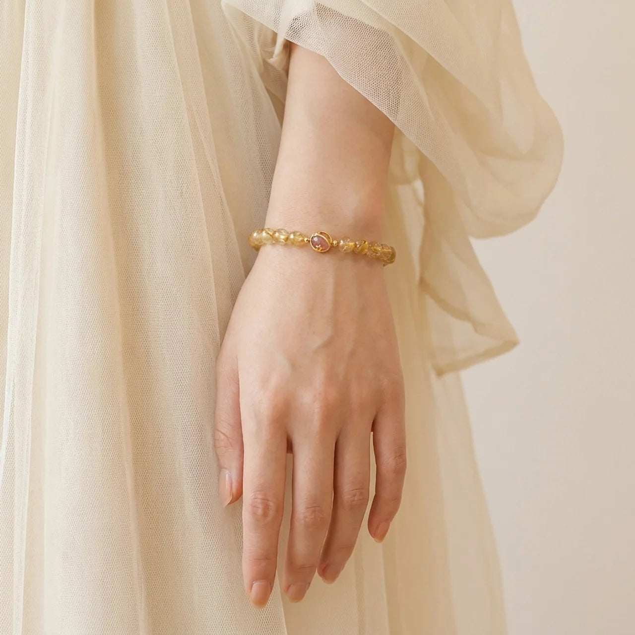 Golden Rutilated Strawberry Star Bracelet