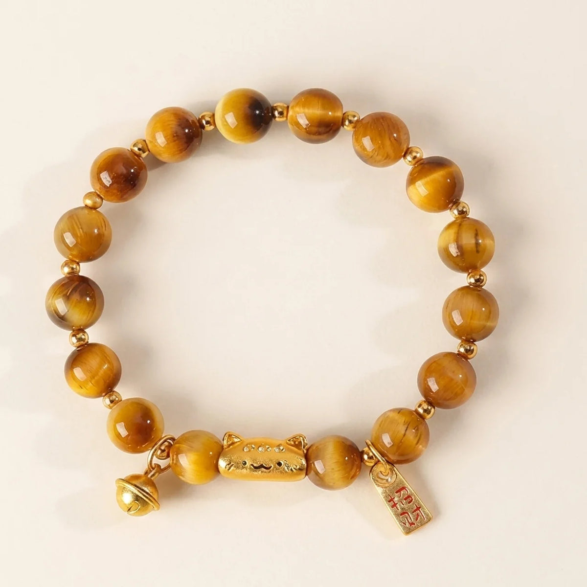 Golden Tiger Eye Fortune Cat Beaded Bracelet