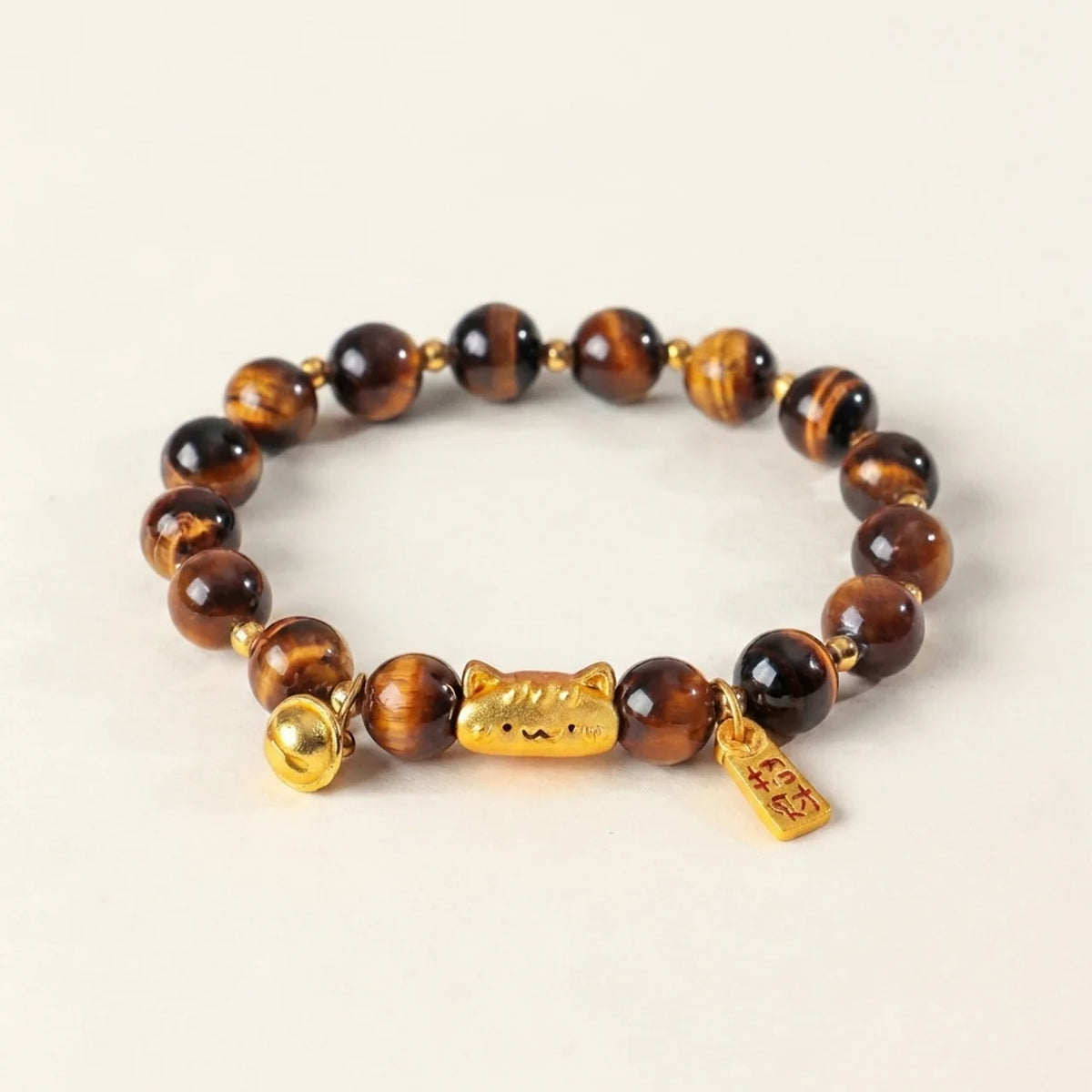 Golden Tiger Eye Fortune Cat Beaded Bracelet