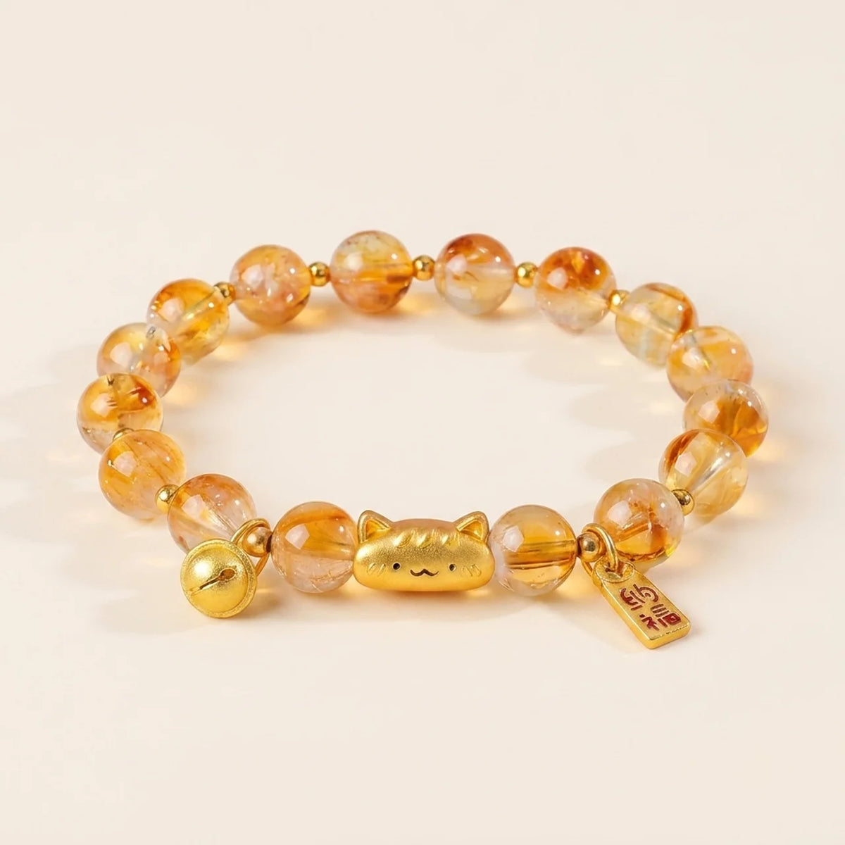 Golden Tiger Eye Fortune Cat Beaded Bracelet