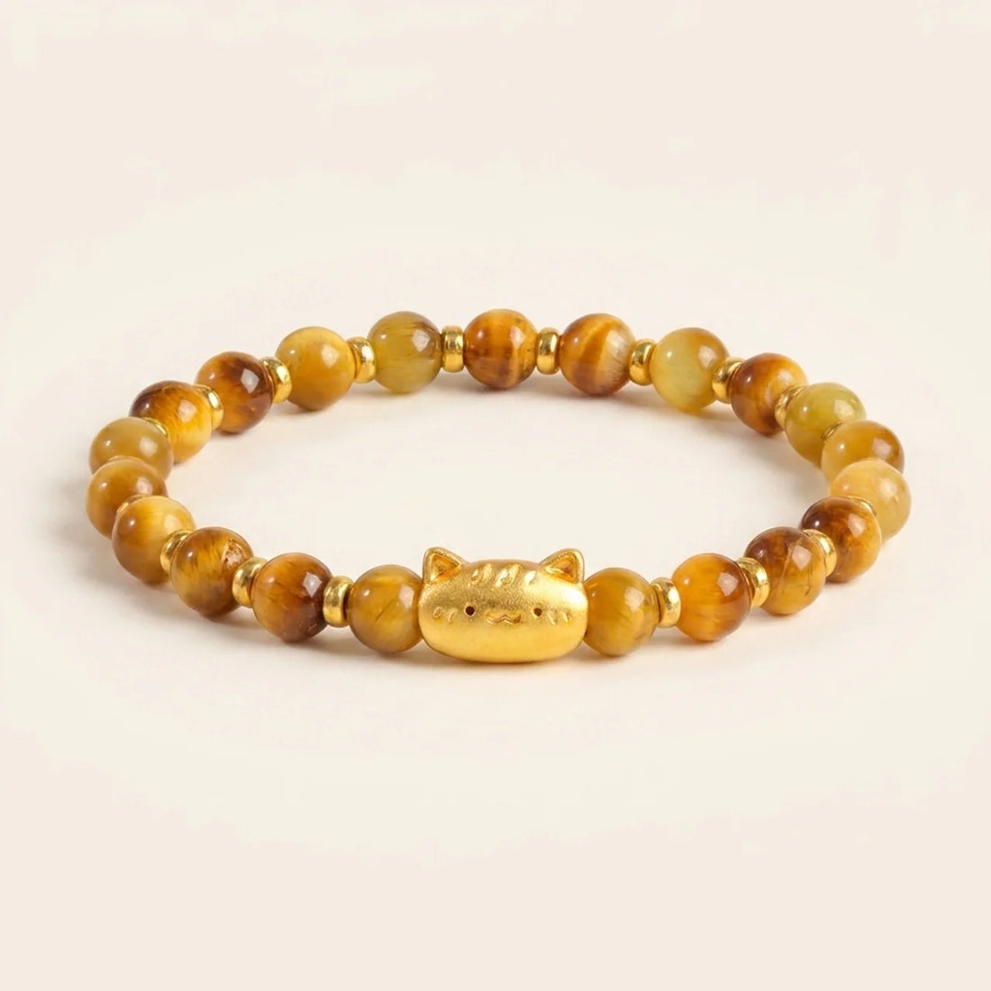 Golden Tiger Eye Lucky Cat Beaded Bracelet