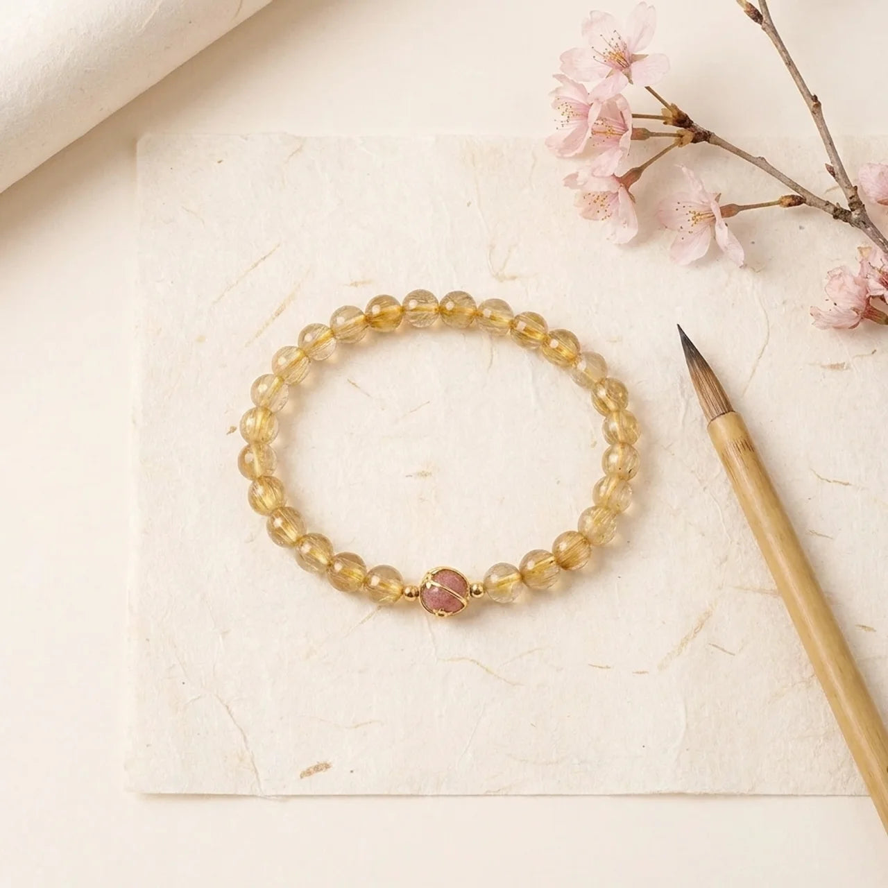Golden Rutilated Strawberry Star Bracelet