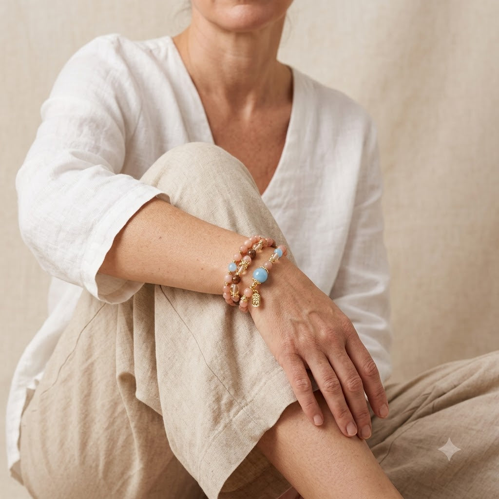 Golden Sunstone & Blue Chalcedony Wrap Bracelet