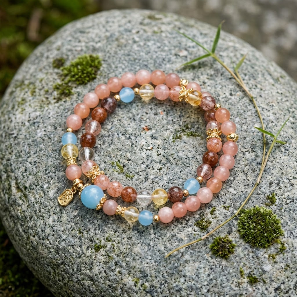 Golden Sunstone & Blue Chalcedony Wrap Bracelet